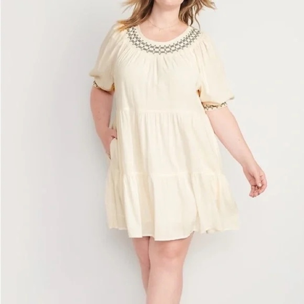 Old Navy Cream Dress with Black Embroidery